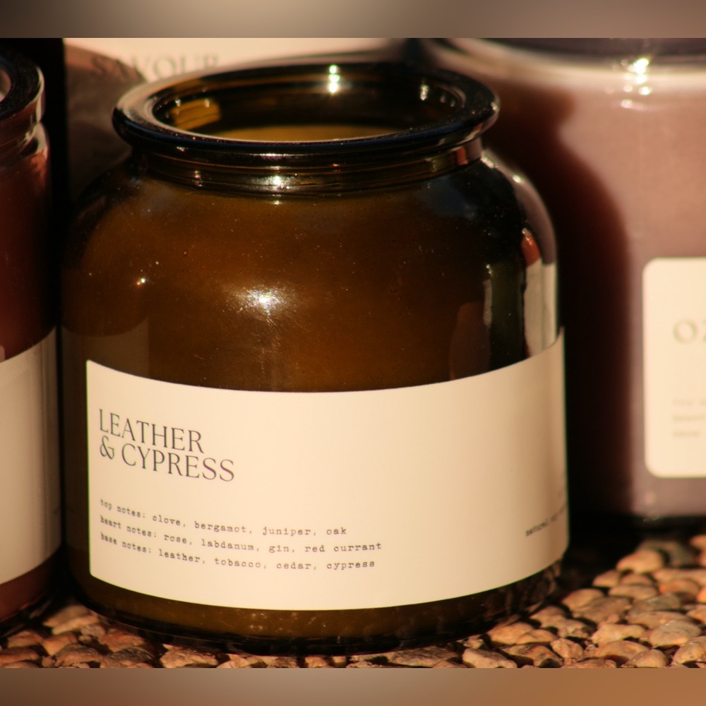 Handmade Leather & Cypress Candle 8.5 oz